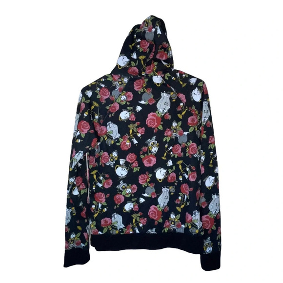 Hot Topic Disney Beauty And The Beast Floral Objects Hoodie Side Pockets Size XS - Picture 3 of 11